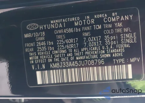 2018 Hyundai Tucson Sel Plus from USA, damaged, VIN KM8J33A45JU708796
